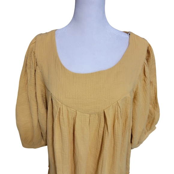 Super Soft & Comfy Gigio USA Size L Mustard Boho Babydoll Midi Dress w/ POCKETS - Picture 2 of 7